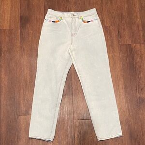 Something Navy Light Wash Jeans with Colourful Embroidered Pockets